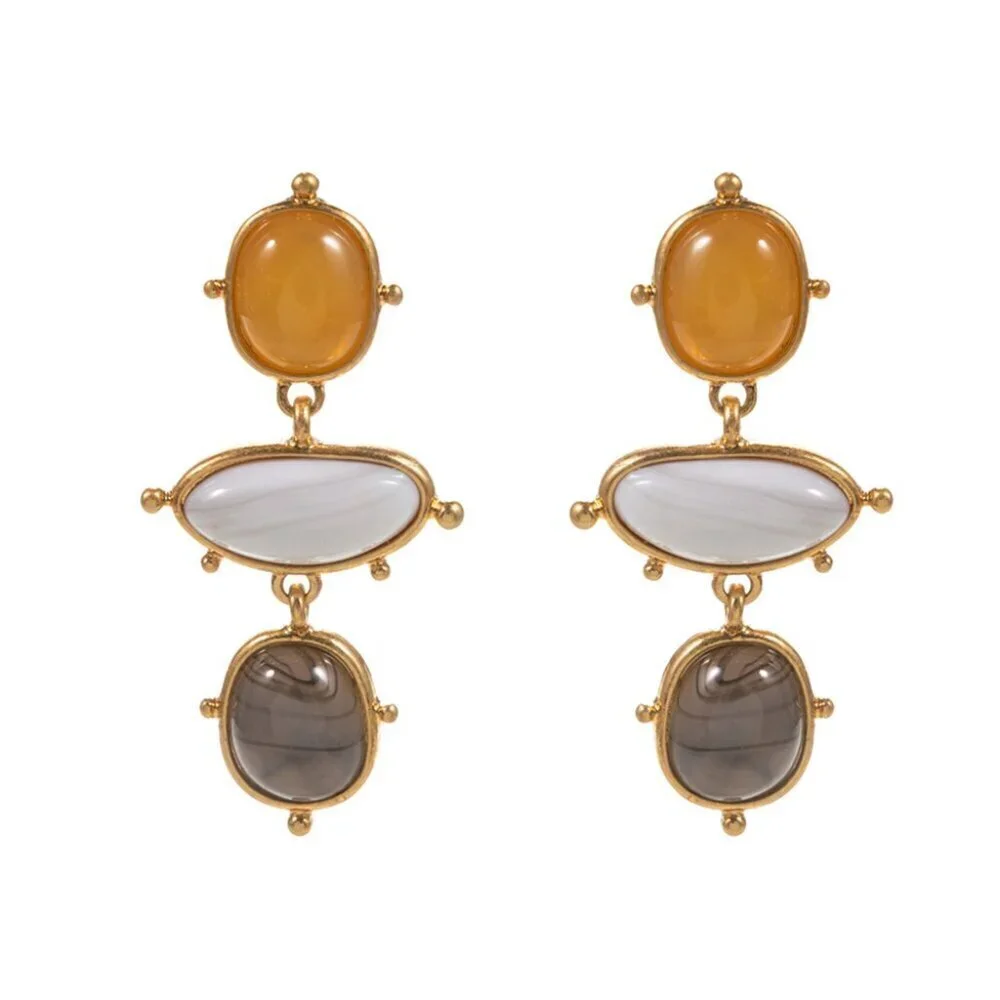NEW Bohemian Abstract Triple Stone Cluster Dangle Earrings